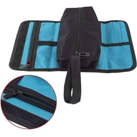 Bolsa de herramientas, bolsa de herramientas enrollable pequeña, bolsa de herramientas de lona, bolsa de almacenamiento con cremallera y hebilla para electricista, fontanero, mecánico (1/5)