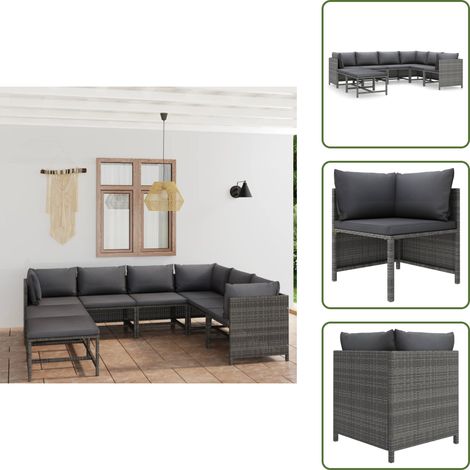 Salotto da giardino - vidaXL Set Divani da Giardino 8 pz con Cuscini in Polyrattan Grigio - Divano angolare