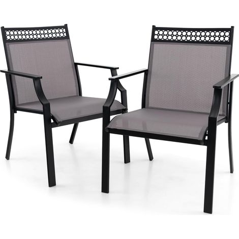 COSTWAY 2er Set Gartenstühle, Terrassenstühle, Balkonstühle mit schnell trocknendem Stoff und Metallrahmen, Outdoor-Stühle bis 150 kg belastbar, für Garten, Balkon, Poolbereich Grau