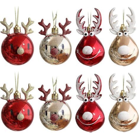 Set di 8 palline di Natale infrangibili - Palline riempibili - Oro e rosse