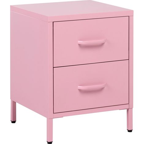 2 Drawer Bedside Table MALAVI Metal Pink (1/5)