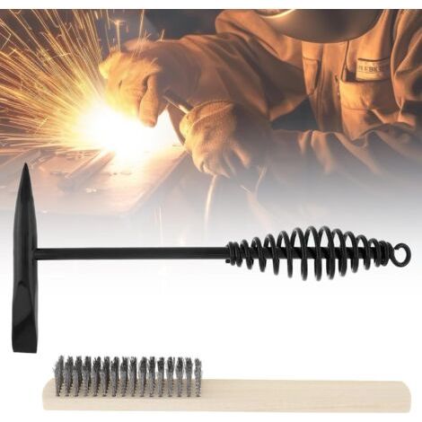 Marteau Burineur avec Poignée à Ressort Hélicoïdal pour Soudage, Cône et Burin Vertical, avec Brosse Métallique (1 Marteau de Soudage avec 1 Brosse Métallique de 19,8 cm) (1/5)