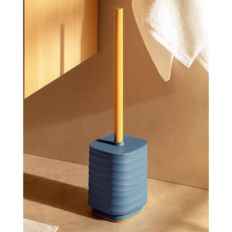 Portascopino in plastica ABS e bamboo blu pastello Alabama (1/2)