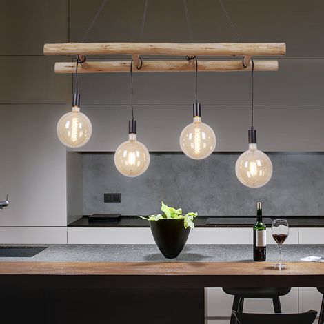 JustLight 4er Pendelleuchte Edgar schwarz-holz 120 x 30 cm E27 60 W Pendelleuchte (1/5)