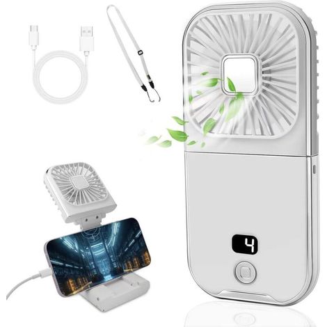 Ventilateur portable USB rechargeable 3000 mAh – 4 vitesses réglables, silencieux et compact, idéal bureau & voyage (1/5)