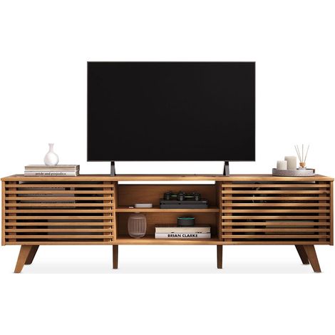 Idimex – Meuble TV en pin massif lasuré chêne – 2 portes coulissantes – Étagères ajustables – Dimensions 175 x 50 x 38 cm (1/5)