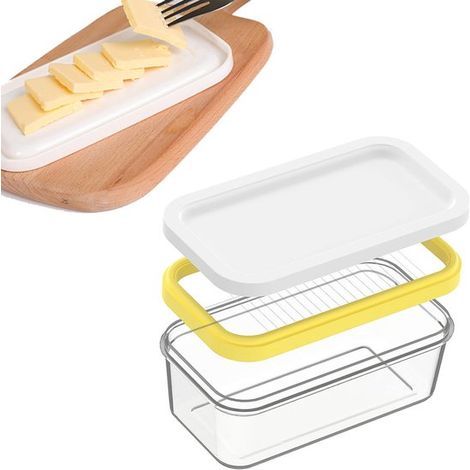 Boîte à beurre transparente – Avec grille de coupe – Convient à la plupart des marques – Fond blanc (1/5)