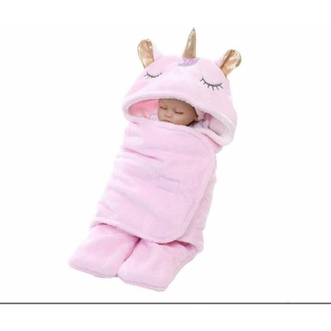 Einhorn-Babydecke, Babyschlafsack, Puckdecke für Neugeborene, Mädchen und Jungen, dicke Wickeldecke mit Kapuze, warmes Babynest aus Korallensamt, Neugeborenenschlafsack mit separaten Füßen, Schlafsack (1/5)