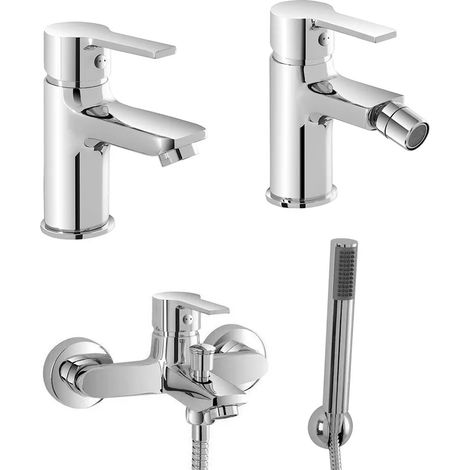 Set miscelatori lavabo bidet e vasca con doccetta e flessibile Prima
