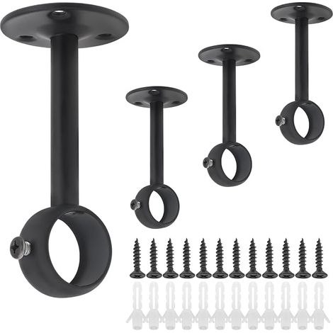 Soportes para barra de cortina (4 piezas). Soporte robusto de acero inoxidable para montaje en techo, apto para barras de cortina de 25 mm (4,25 mm). (1/5)