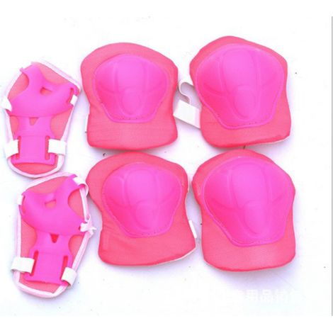 Kit de protection 7 pièces pour enfants (skateboard, vélo) en PVC rose : casque, genouillères, coudières et protège-poignets. (1/3)
