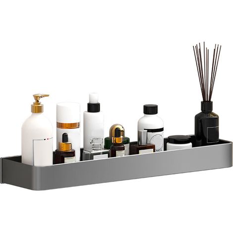 Étagère Murale Salle de Bain Aluminium 30cm Gris Couche Unique Étagère Flottante Grande Capacité Design Vidange Sans Percer (1/5)