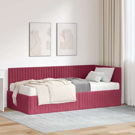 vidaXL Cadre de lit d'angle avec matelas 2 pièces Bordeaux 90 x 190 cm (1/5)