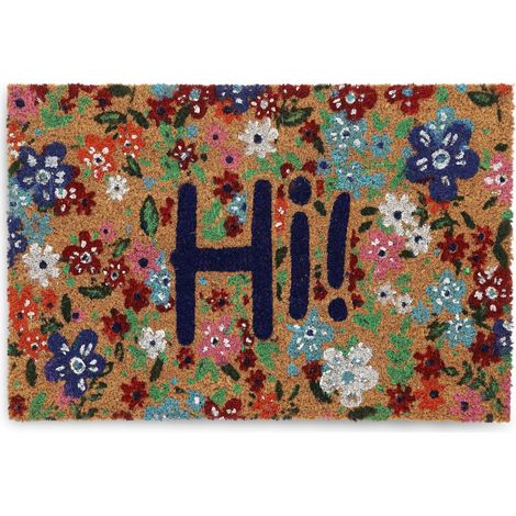 Relaxdays Paillasson en fibres de coco, tapis «Hi», 40x60 cm, antidérapant, pour l’intérieur et l’extérieur, multicolore (1/5)