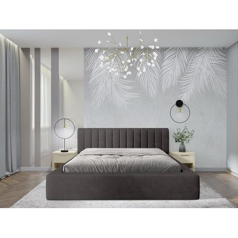 Bett mit Stauraum CERVIN – Weicher Samt Mineral-Kohle – 180x200 cm – Klappbarer Lattenrost – Zeitgenössisches Design