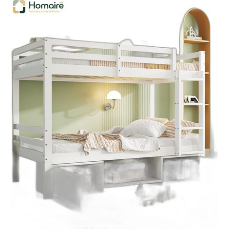 Bett und MDF 205 x 104 x 158 cm weiß aus Massivholz mit Stauraum HOMAIRE (1/5)