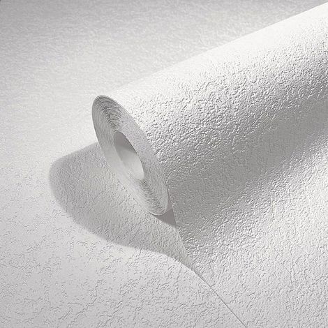 Papier peint vinyle expansé aspect plâtre – Blanc, 10 x 0,5 m – Pour salon et chambre à coucher (1/3)