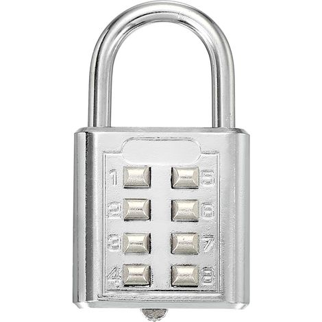 Cadenas à combinaison à 8 chiffres avec bouton poussoir à 4 positions, mécanisme de verrouillage de sécurité pour casier, salle de sport, casier de sport, armoire à outils (argent, lot de (1/5)