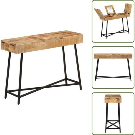 Coiffeuse 105x35x75 cm bois de manguier massif brut et fer - Coiffeuse - Table De Maquillage - Meuble De Salle De Bain - Commode - Mobilier (1/5)