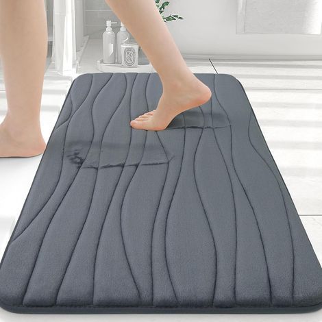 Tapis de bain en mousse à mémoire de forme 60 x 40 cm. extra doux et absorbant. antidérapant et lavable en machine. pour salle de bain. baignoire et douche. gris foncé (1/4)