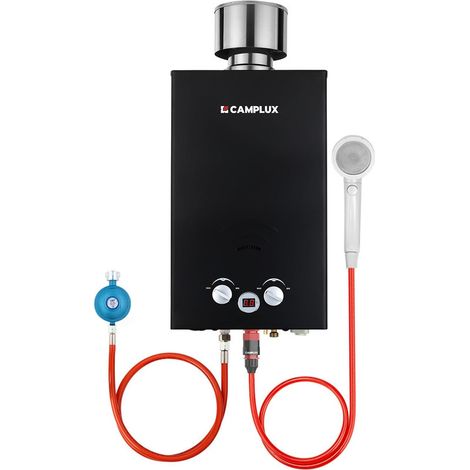 CAMPLUX Chauffe-eau à Gaz propane/butane 10L, Chauffe-eau à gaz instantanés 20KW avec Housse de pluie - BW264BC-DE - 50mbar - Noir (1/5)