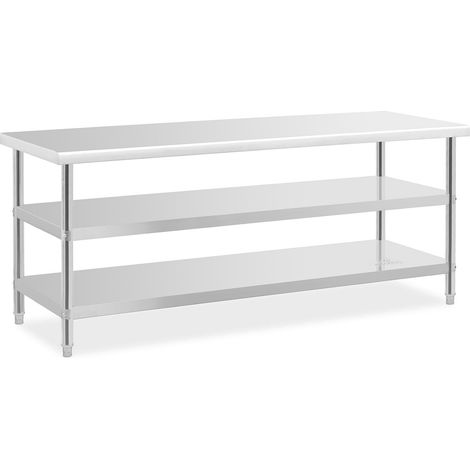 Mesa de trabajo de acero inoxidable - 200 x 70 x 5 cm - 231 kg - 2 estantes 140007312