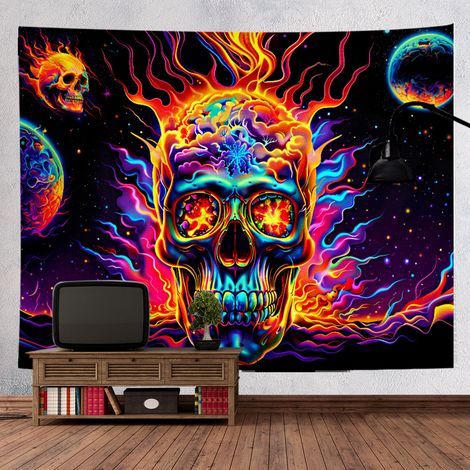 Tapisserie murale décorative pour la chambre, peinture fluorescente, tapisserie tête de mort, décoration suspendue d'Halloween