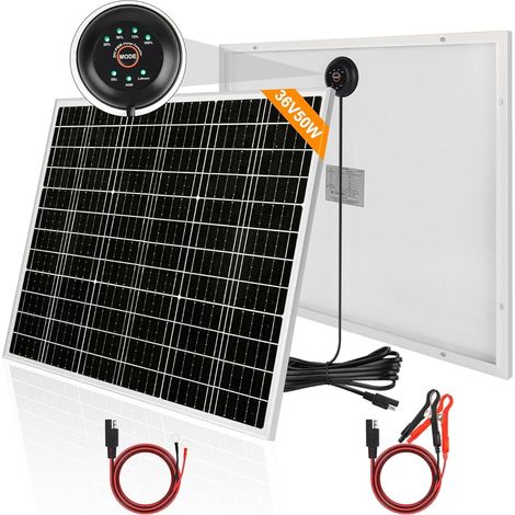 50W 36V Panneau Solaire Kit: 50W 36V Chargeur Solaire Set: 50W Mono Panneaux Solaires Intégrant Régulateur de Charge PWM+2 Paires de SAE Câble,Charge PV Kit pour Batteries GEL, AGM, LiFePO₄ 24V (1/5)