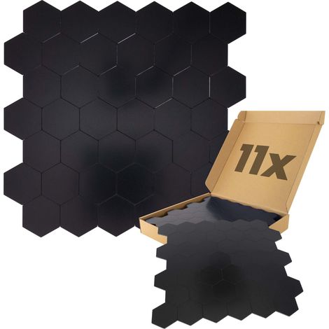 Panneaux muraux autocollants en nid d'abeille 1m², 11 pièces de revêtement mural résistant à l'humidité, qualité supérieure pour la salle de bain et la cuisine, motif en nid d'abeille - noir