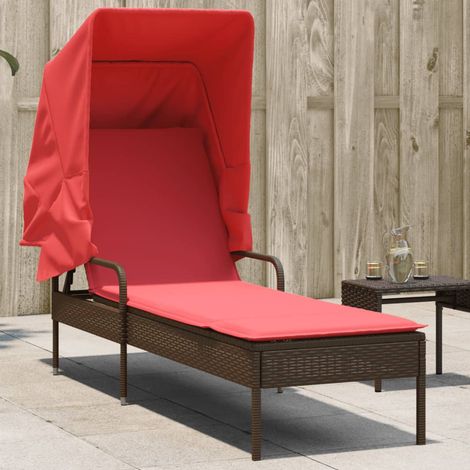 vidaXL Chaise longue avec auvent marron résine tressée (1/5)
