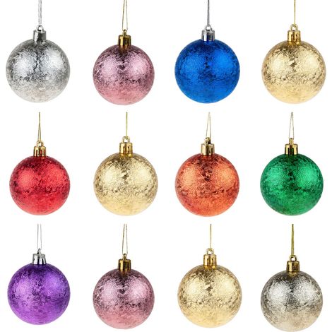 TG50995 Bunte Weihnachtsbaumkugeln, Set mit 12 Stück, 6 cm Durchmesser, Weihnachtsdekoration