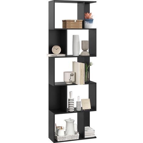 Bibliothèque en bois à 5 niveaux, design moderne, 60 x 24 x 184,5 cm, noire pour rangement de livres, documents et objets décoratifs idéal pour salon, chambre à coucher ou bureau (1/5)