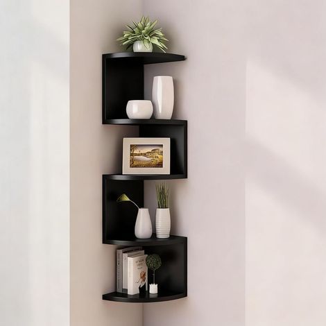 5-stufiges Eckwandregal – Wandregal – MDF – Maße 19 x 19 x 77 cm – Schwarz (1/5)