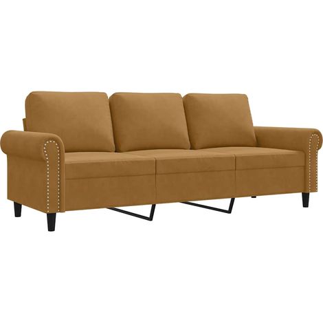 Canapé Sofa à 3 places Marron 180 cm Velours (1/5)