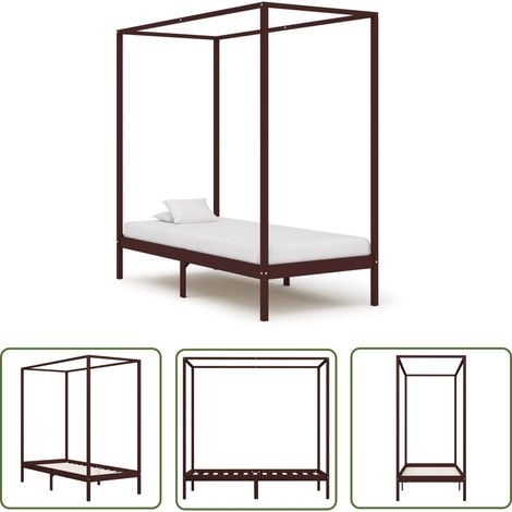 The Living Store Cadre de lit à baldaquin sans matelas bois massif 90x200 cm - Cadre De Lit - Lit À Baldaquin - Lit En Bois - Lit Double - Meuble Chambre (1/5)