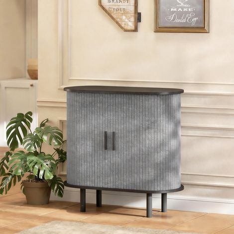 Buffet salon, meuble de rangement ovale avec 2 portes coulissantes et 2 compartiments, 80 x 40 x 78 cm, gris (1/5)