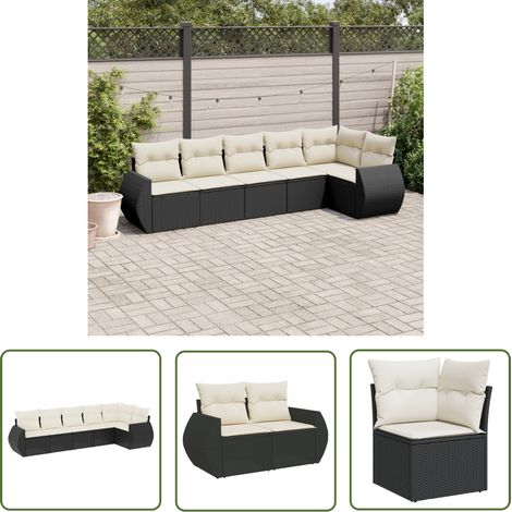 The Living Store 6-tlg. Garten-Sofagarnitur mit Kissen Schwarz Poly Rattan - Gartensortiment - Outdoor Möblierung - Gartenlounge - Rattan Lounge - Gartenmöbel Set (1/5)