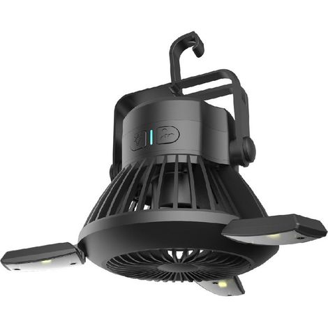 Ventilateur solaire portable de camping avec lanterne LED et crochet de suspension - Batterie rechargeable 4000 mAh pour la maison, le bureau, la tente et la voiture - Idéal en cas de panne de courant (1/4)