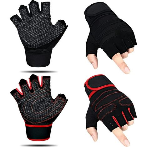 Gants de sport 2 paires, gants de musculation sans doigts avec support de poignet, gants d'entraînement pour homme et femme, gants de vélo mi-doigts, fitness et cyclisme, antidérapants.