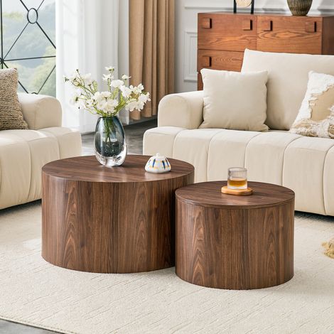 Set di tavolini da caffè 62.8x62.8x35 cm, design nesting, spazio contenitore, MDF effetto legno noce (1/5)