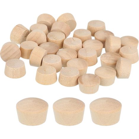 60Pcs Bouchons à Bouton en Bois, 12,5mm Tête Plate Bouchons de Trou de Vis en Bois Dur, Capuchons en Bois, Bouchons pour Meubles, Travail du Bois, Artisanat (14mm x 12,5mm) (1/5)