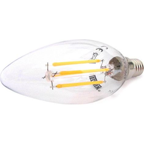 Lampada Filo Led a Filamento E14 C37 4W=40W 360 Gradi Bianco Caldo 2700K Candela A Goccia Oliva SKU-4301