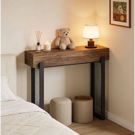 Consolle ingresso 105 x 30 x 80 cm con vano, MDF e metallo, nero e marrone rustico DESVIAE (1/5)