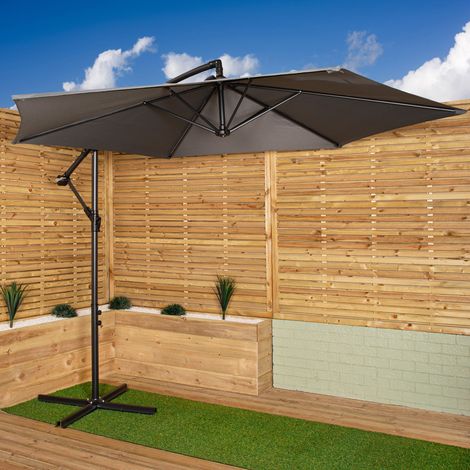 3m Cantilever Parasol in Grey with Crank Handle for Patio Garden Banana Parasol with UV Protection Outdoor Umbrella Sun Shades for Garden