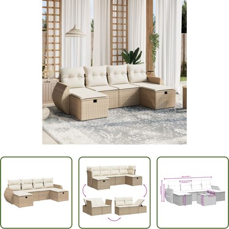 Gartensessel - 6-tlg. Garten-Sofagarnitur mit Kissen Beige Poly Rattan (1/5)