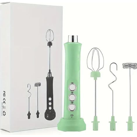 Mousseur à lait électrique, batteur électrique rechargeable 3 en 1, 3 vitesses, avec station de charge
