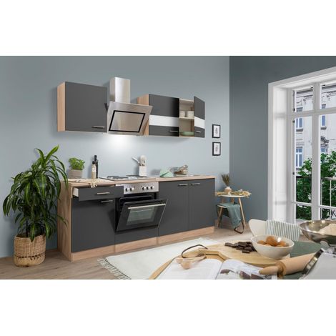 Cuisine Kitchenette bloc cuisine intégrée Chêne Gris Merle 210 cm Respekta