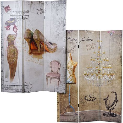 Biombo 3 paneles estilo retro vintage 180x120cm PAR04043