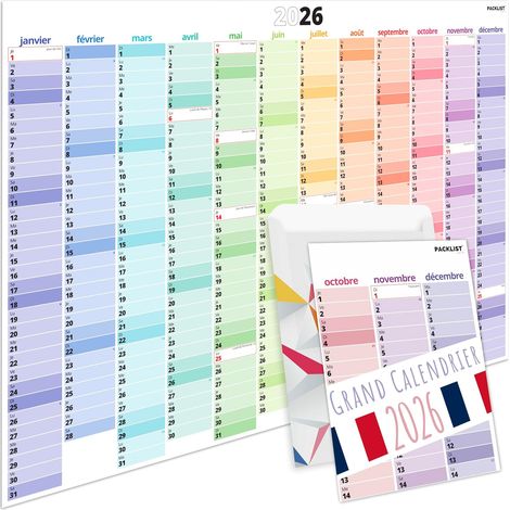 Grand Calendrier Mural 2026 XXL (84x60 cm) - Planificateur Annuel A1 avec Jours Fériés France - Planning Familial & Bureau - Livré Plié (Sans Plastique) - Agenda Mural 12 Mois (1/5)