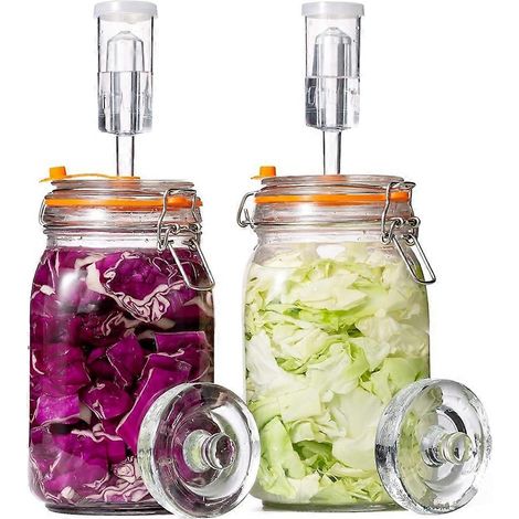 Advanced fermentation kit 1 5 Liter bocaux en verre avec poids et Airlocks pour Sauerkraut vin et More lot de 2